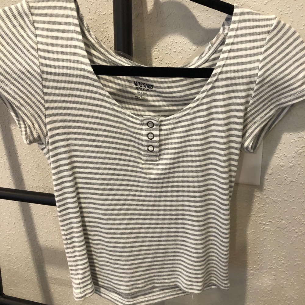 Gray & white strip crop top